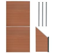 Pannelli Recinzione x2, Elemento Angolare & 4 Pali Metallo 185cm x 446cm LED Solare Recinzione Doppia Faccia Marrone in Legno Composito per Giardino Esterno, Privacy e Design Moderno