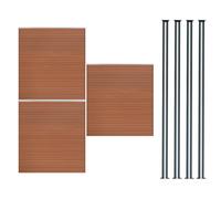 Pannelli Recinzione x3 + 4 Pali LED Alluminio Marrone Doppia Finitura Legno PVC 185x526cm Recinzione da Giardino Esterno Patio Privacy con Illuminazione Solare