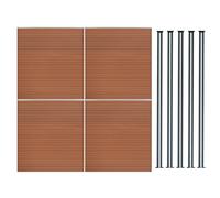 Pannelli Recinzione x4 + 5 Pali Alluminio LED Marrone Doghe PVC 185cm