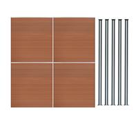 Pannelli Recinzione x4 + 5 Pali Alluminio LED Marrone Doghe PVC 185cm