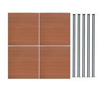 Pannelli Recinzione x4 + 5 Pali LED Alluminio Marrone Doppia Finitura Legno PVC 185x699cm Recinzione da Giardino Esterno Patio Privacy con Illuminazione Solare