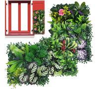 Pannelli vegetali - 4 pezzi di verde artificiale privacy siepe schermo recinto | Pannelli murali in falso 25 x 25 cm, per uso interno ed esterno, balcone, giardino, cortile, terrazza, matrimonio,