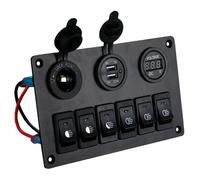 Pannello A 6 Gang Con Voltmometro Digitale LED 12V-24V E Presa USB Doppia