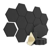 Pannello Acustico Esagonale Confezione da 12 schiuma fonoassorbente autoadesiva con design a Y for assorbire il rumore ed eliminare gli echi per Pareti(Basic Hexagon Black)