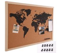 Pannello Bacheca Mappamondo Globo in Sughero Con Cornice 60x40cm + 10 Puntine