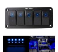Pannello Comando Interruttore Rocker LED Blu 5 Gang 12V 24V Impermeabile