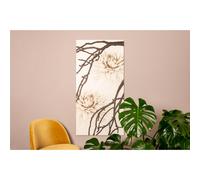 Pannello da parete in legno con marcatura al laser DALIA 60x120xh8 cm realizzato in legno laccato sabbia opaco con applicazioni in essenza di ebano. sabbia