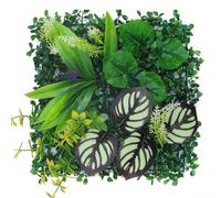 Pannello da parete per piante artificiali, resistente ai raggi UV, 25 x 25 cm, per interni ed esterni, sfondo verde, decorazione per la privacy, recinzione, effetto erba di eucalipto (01)