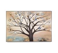 Pannello da parete, quadro con cornice Albero Foglie 120x80x1,6 cm orizzontale pannello in legno colore marrone disegnato su tela a rilievo multicolor