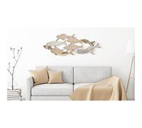 Pannello decorativo 3D da parete in metallo e MDF, FISHY 118x5,7x h 46,4 cm peso 2,200 kg pesci racchiusi in forme circolari oro