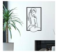 Pannello decorativo 3D da parete in metallo nero FAMILY 40x1,3x h 70 cm peso 1,8 kg una figura di donna con copricapo seduta di spalle. nero