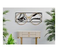 Pannello decorativo 3D da parete in metallo nero SGUARDO, 89,5x3,8x41,3 cm peso 1,500 kg composto da uno sguardo con occhiali in metallo dorato. nero