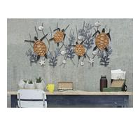 Pannello decorativo 3D da parete in metallo raffigurante tartarughe marine e dei coralli. 132x6x h 69 cm peso 1,300 kg vari colori cornice multicolor