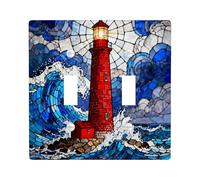 Pannello decorativo per interruttore della luce in vetro colorato, con 2 interruttori a doppia leva, motivo onde oceaniche panoramiche per stanza, quadro elettrico da spiaggia