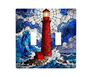 Pannello decorativo per interruttore della luce in vetro colorato, con 2 interruttori a doppia leva, motivo onde oceaniche panoramiche per stanza, quadro elettrico da spiaggia