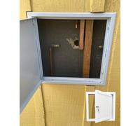 Pannello di accesso in metallo bianco con serratura a chiave, porta di ispezione nascosta per uso sicuro in bagno e garage