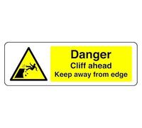 Pannello di sicurezza Danger Cliff Ahead Keep Away From Edge, in plastica rigida da 1,2 mm per interni ed esterni (300 mm x 100 mm), distanza di visualizzazione fino a 5 m.