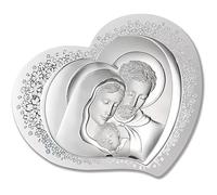 Pannello di Valenti. Pannello in Argento Laminato, Retro in Legno, raffigurata la Sacra Famiglia. Le Dimensioni Sono 46x37 cm. La referenza è 81310 2l