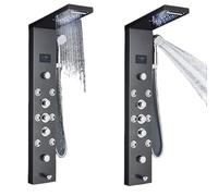 Pannello doccia a LED con a torre, cascata a pioggia, colonna doccia idroelettrica, display LCD con vasca idromassaggio for il corpo, rubinetto for doccia(Black 9001)