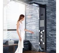 Pannello doccia a LED nero con display digitale della temperatura dell'acqua caduta e cascata soffione doccia idromassaggio getti doccia colonna torre modello 8004