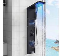 Pannello doccia a LED nero, sistema doccia multifunzione per bagni, 5 funzioni, pannello doccia con doccia a pioggia, pannelli doccia da parete con pioggia, getti massaggianti, doccetta, beccuccio per