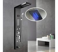 Pannello doccia a torre con soffione a cascata a LED, doccetta a mano, 4 getti e beccuccio per vasca da bagno, 6 funzioni, in acciaio inox 304