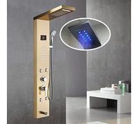 Pannello doccia a torre con soffione a cascata a LED, doccetta a mano, 4 getti e beccuccio per vasca da bagno, 6 funzioni, in acciaio inox 304