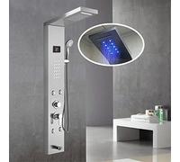 Pannello doccia a torre con soffione a cascata a LED, doccetta a mano, 4 getti e beccuccio per vasca da bagno, 6 funzioni, in acciaio inox 304