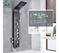 Pannello doccia da bagno nero SPA Massaggio Colonna doccia a getto Display a LED Sistema doccia in acciaio inossidabile