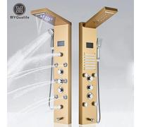 Pannello doccia dorato Luce a LED Bagno Bagno Doccia Colonna Torre Schermo digitale Cascata Doccia a pioggia Miscelatori Ruota getti di massaggio
