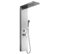 Pannello doccia idro cromo satinato con cascata Boston - Kit, accessori bagno, doccino per, set completo, colonna, asta soffione e doccetta, design moderno, installazione semplice