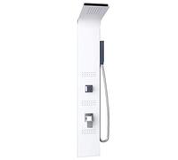 PANNELLO DOCCIA IDROMASSAGGIO 3 VIE ALLUMINIO BICOLORE BIANCO E NERO OPACO VERNICIATO A POLVERE CON DOCCINO, PRESA ACQUA, FLESSIBILE, SOFFIONE E GETTI IDROMASSAGGIO