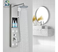 Pannello doccia in nichel spazzolato Colonna Soffione doccia a pioggia e cascata Getti massaggianti Miscelatore caldo e freddo Rubinetto per doccia da bagno