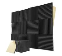 Pannello Fonoassorbente 12Pcs Self-Adhesive Acoustic Foam Wedge Panels Tile Studio Sound Wall Pad Room Soundproof Treatment High Density 12"x12"x1"(Black)