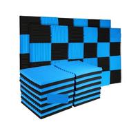 Pannello Fonoassorbente 50 Pack Studio Acoustic Panels Sound Proof Foam Wedge Absorbing Panel Insulation 1" x 12"(25Black25Blue)