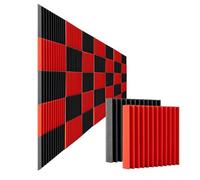 Pannello Fonoassorbente 50Pcs Studio Acoustic Foam Panel Soundproof Wall Noise Protective Sound Absorption Treatment Room 12" X12"X1"(Black Red)