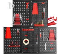 TecTake® Pannello Forato Portautensili, Pannello Portaoggetti con 5 Pannelli, 43 Ganci e Sostegni, Espandibile, Adattabile, Ideale per Garage e Officina, Pannello Porta attrezzi da Parete