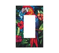 Pannello frontale in vetro colorato con pappagallo tropicale e fiori tropicali, copertura per interruttore della luce a bilanciere singolo, 1 banda, decorazione per casa, cucina, camera da letto