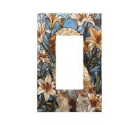 Pannello frontale in vetro colorato per interruttore della luce a forma di cane floreale gigli e 1 banda, decorazione per casa, cucina, camera da letto, bagno