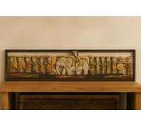 Pannello in Legno Scolpito a Mano - Corteo con Elefante - Indonesia - 150x30 cm