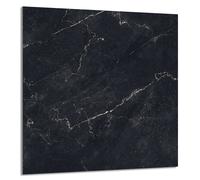 DarHaus Paraschizzi da cucina in vetro temperato 60 x 65 cm - Vetro decorativo con nastro adesivo - Pannello posteriore in vetro per cucina, Copri piano cottura induzione, Marmo nero