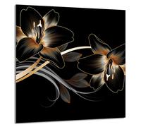 DarHaus Paraschizzi da cucina in vetro temperato 60 x 65 cm - Vetro decorativo con nastro adesivo - Pannello posteriore in vetro per cucina, Copri piano cottura induzione, Nero orchidea