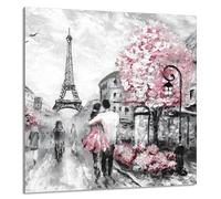 DarHaus Paraschizzi da cucina in vetro temperato 60 x 65 cm - Vetro decorativo con nastro adesivo - Pannello posteriore in vetro per cucina, Copri piano cottura induzione, Parigi rosa