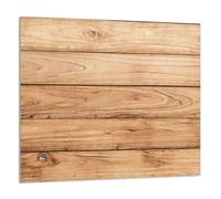 DarHaus Paraschizzi da cucina in vetro temperato 65 x 60 cm - Vetro decorativo con nastro adesivo - Pannello posteriore in vetro per cucina, Copri piano cottura induzione, Legno marrone