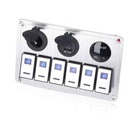 Pannello Interruttori a Bilanciere 6 Gang con Caricatore USB | Materiale in alluminio resistente, luci LED blu, porta USB da 2,1 A, adatto ad auto e , supera le misure di sicurezza