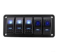 Pannello interruttori a bilanciere a 5 bande 12 V-24 V LED blu impermeabile | Due porte USB 5V 2.1A, display di tensione in tempo reale, corpo piastra in alluminio, resistente ai graffi, prova