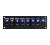 Pannello interruttori a bilanciere a 5 bande 12V-24V LED blu impermeabile | Due porte USB 5V 2.1A, display di tensione in tempo reale, corpo piastra in alluminio, resistente ai graffi, prova