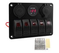 Pannello interruttori a bilanciere a 5 gruppi in lega di alluminio IP65 impermeabile con voltmetro doppie porte USB per marino camion barca yacht UTV (Rosso)