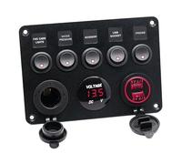 Pannello interruttori a LED con scatola portafusibili in linea a 5 bande da 12 V/24 V, doppio USB, for auto, barca, camion, camper, display digitale della tensione, luce LED blu/verde/rossa(Rot)