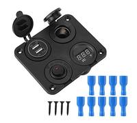 Pannello Interruttori a Levetta, 12V 4 Gang LED Pannello Interruttori a Levetta Voltmetro Accendisigari Dual USB per Barca Auto(blu)